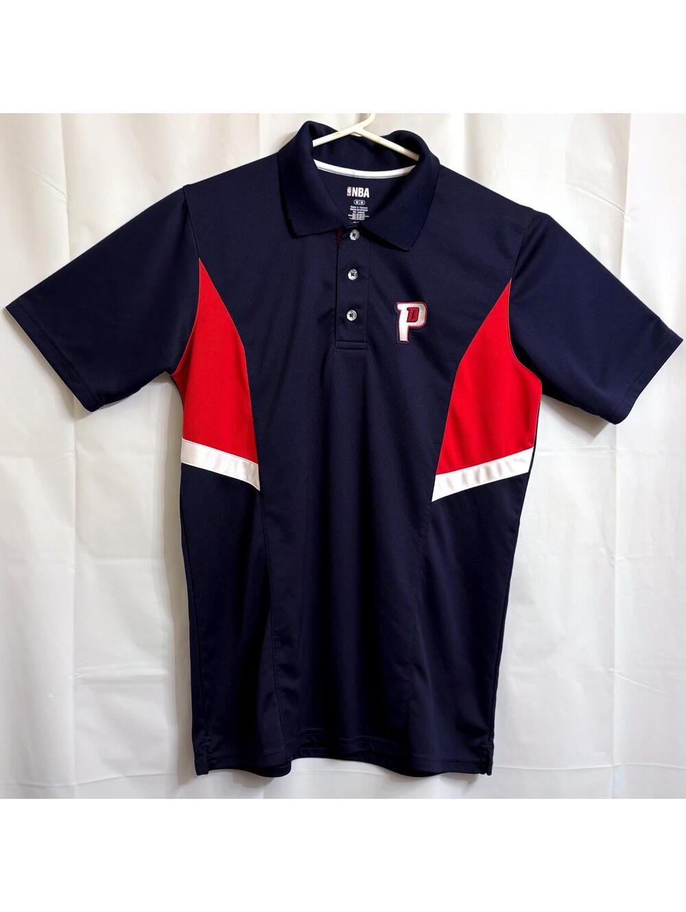 NBA Detroit Pistons Polo Shirt Men's Medium Navy Blue Red White Collared